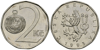 Чехия 2 кроны 1993 KM 9 сталь плакированная никелем 4167-936
