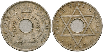 Британская Западная Африка 1/2 пенни 1947 H, Георг VI KM 18 медно-никель 25-1157