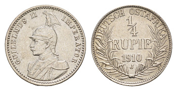 Германская Восточная Африка 1/4 рупии 1910 J KM 8 серебро 603-834