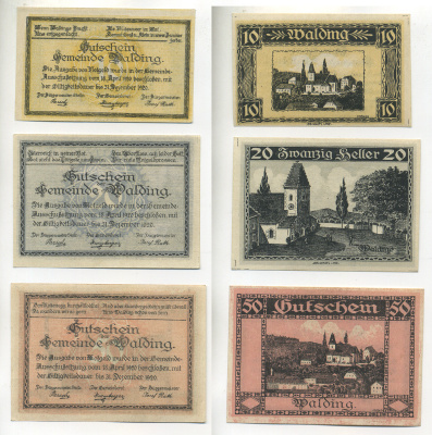 АВСТРИЯ НАБОР ИЗ 3 БАНКНОТ 1920 5 МАЯ 1920-31 ДЕКАБРЯ 1920, НОТГЕЛЬД, 10, 25, 50, 75 ГЕЛЛЕРОВ, ULRICHSBERG O.O. бумага aUNC 6280-60-2