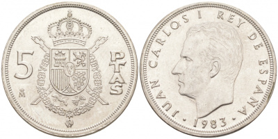 Испания 5 песет 1983 Хуан Карлос I (1975-2014) KM 823 медно-никель 68-155