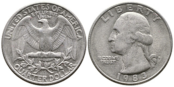 США 25 ЦЕНТОВ = КВОТЕР 1983 P, ВАШИНГТОН KM А164а медь плакированная медно-никелем 23-113