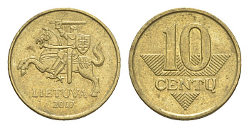 Литва 10 центов 2007 KM 106 никель латунь 4649-537