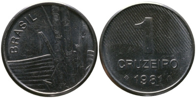 Бразилия 1 крузейро 1981 KM 590, Schon 99 нержавеющая сталь aUNC 4567-1013