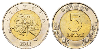Литва 5 лит 2013 KM 113 биметалл UNC 4650-852