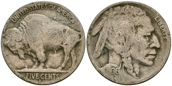 США 5 центов 1936 D, индеец, бизон KM 134 медно-никель 4529-813