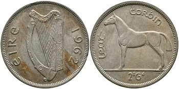 Ирландия 1/2 кроны = 2 шиллинга 6 пенсов 1962 лошадь KM 16а медно-никель 4531-911