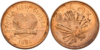 Папуа-Новая Гвинея 2 тойя 1984 Елизавета II (1953-) KM 2 бронза 4187-1232