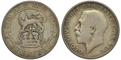 Великобритания 6 пенсов 1921 Георг V (1910-1936) KM 815а.1, Spink 4024 серебро 4539-113