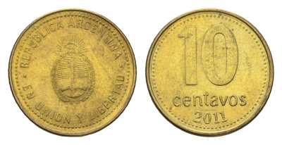 Аргентина 10 сентаво 2011 KM 107a сталь плакированная латунью aUNC 4664-727