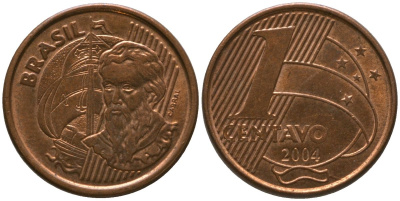 Бразилия 1 сентаво 2004 KM 647, Schon 155 сталь плакированная медью 4576-563