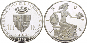 Андорра 10 динеров 1998 греческая принцесса Европа KM 150 серебро PROOF 05-086-42