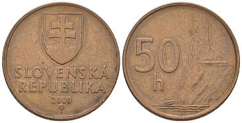 Словакия 50 геллеров 2000 MK KM 35 сталь плакировнная медью 4164-569