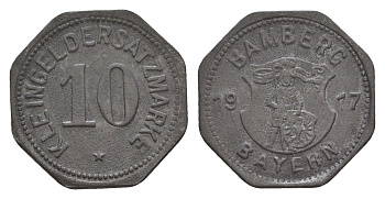 Бамберг 10 пфеннигов 1917 Funck 29.2, Men05 1272.2, Men18 1650.2 цинк 4532-831