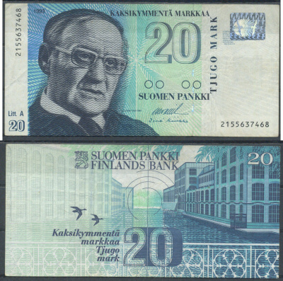 Финляндия 20 марок 1993 Pick 123 (3) бумага 7553-35-1-1