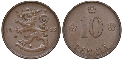 Финляндия 10 пенни 1919 KM 24 медь 45-437