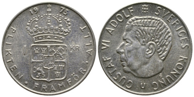 Швеция 1 крона 1973 Густав VI Адольф (1950-1973) KM 826а медь плакированная медно-никелем 91-216