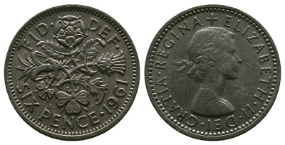 Великобритания 6 пенсов 1961 Елизавета II (1952-2022) KM 903, Spink 4149 медно-никель 4381-735