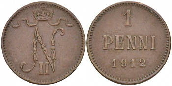 Россия для Финляндии 1 пенни 1912 Николай II (1894-1917) KM 13, Биткин 472 медь 4396-1359