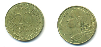 ФРАНЦИЯ 20 САНТИМОВ 1975 KM 930 медь алюминий никель 25-123