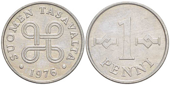 Финляндия 1 пенни 1976 KM 44а алюминий 66-241