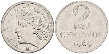 Бразилия 2 сентаво 1969 KM 576.2 нержавеющая сталь 192-358