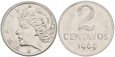 Бразилия 2 сентаво 1969 KM 576.2 нержавеющая сталь 192-358