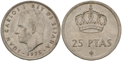 Испания 25 песет 1975 (78) Хуан Карлос I (1975-2014) KM 808 медно-никель 98-847