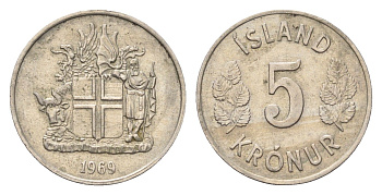 Исландия 5 крон 1969 KM 18 медно-никель 4696-358