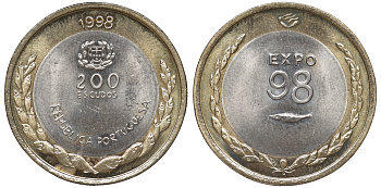 Португалия 200 эскудо 1998 EXPO-98, эмблема KM 706 биметалл 4536-913