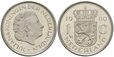 Нидерланды 1 гульден 1980 Юлиана (1948-1980) KM 184a никель UNC 4579-612