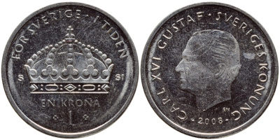 Швеция 1 крона 2008 Карл XVI Густав (1973- ) KM 894 медно-никель 86-523