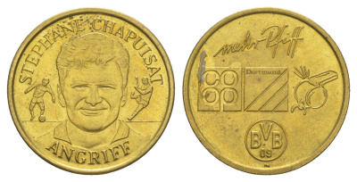 Германия медаль сезона 1996-1997 (в котором Боруссия Дортмунда выиграла единственную на данный момент Лиги Чемпионов) - Стефан Шапюиза ND диаметр 27 мм, вес 4,6 гр латунь UNC 4172-433