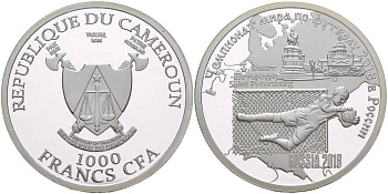 Камерун 1000 франков ND (2018) чемпионат мира по футболу - 2018, Россия, Санкт-Петербург KM NEW серебро PROOF 1088-3-13