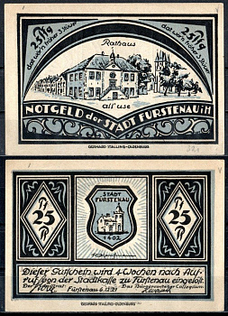 Фюрстенау (Пруссия, Ганновер) 25 пфеннигов 1921 Mehl Grabowski 400.1-1/4 бумага UNC (пресс) 7555-53-3-1