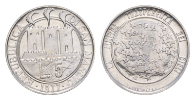 Сан-Марино 5 лир 1977 Экология KM 65 алюминий UNC 4647-216