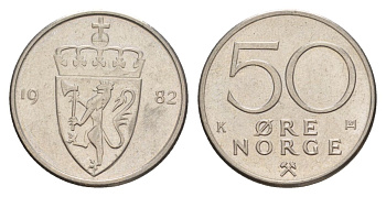 Норвегия 50 эре 1982 Улаф V (1957-1991) KM 418 медно-никель UNC 4635-455