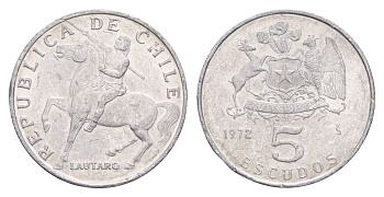 Чили 5 эскудо 1972 KM 199a алюминий 4654-641