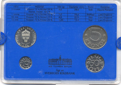 Швеция набор монетного двора из 4 монет 1987 в пластике, Карл XVI Густав (1973- ) KM MS43 UNC 4-3-7-154