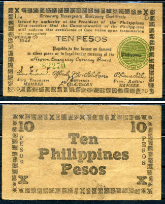 Филиппины 10 песо 1944 Pick S675 бумага 8518-20-3-2