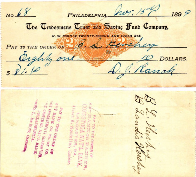 США чек на 81,10 долларов 1899 Филадельфия бумага 3295-22-2-2