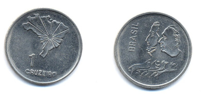 Бразилия 1 крузейро 1972 150 лет независимости KM 582 никель aUNC 51-5725