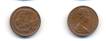 АВСТРАЛИЯ 1 ЦЕНТ 1973 ЕЛИЗАВЕТА II, МОЛОДОЙ ПОРТРЕТ, ОПОССУМ КМ 62 бронза 62-2768