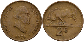 ЮАР 2 цента 1976 окончание президентства Якобуса Йоханнеса Фуше KM 92 бронза 4156-927