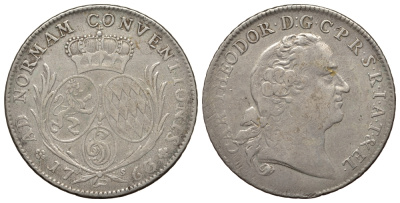 Пфальц, Зульцбах 1 талер 1763 Карл Теодор (1743-1799) Davenport 2537, Haas 74 серебро 00-811-50