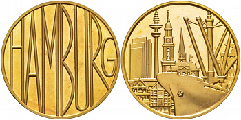 ГЕРМАНИЯ МЕДАЛЬ ГАМБУРГ ГОРОД ПОРТ PROOF 1066-10-11