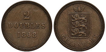 Гернси 2 дабла (дубля) 1868 KM 9 бронза 1524-1143