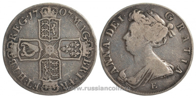 Великобритания 1/2 кроны 1707 E (Эксетер), Анна (1702-1714) KM 525.2, Spink 3605 серебро 00-814-68