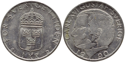Швеция 1 крона 1990 Карл XVI Густав (1973- ) KM 852a медно-никель 4398-1233