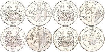 Сьерра-Леоне полный набор из 4 монет (1 доллар) 2012 XXX летние Олимпийские Игры, Лондон 2012 KM 376, 377, 378 и 379 медно-никель BU N3-33